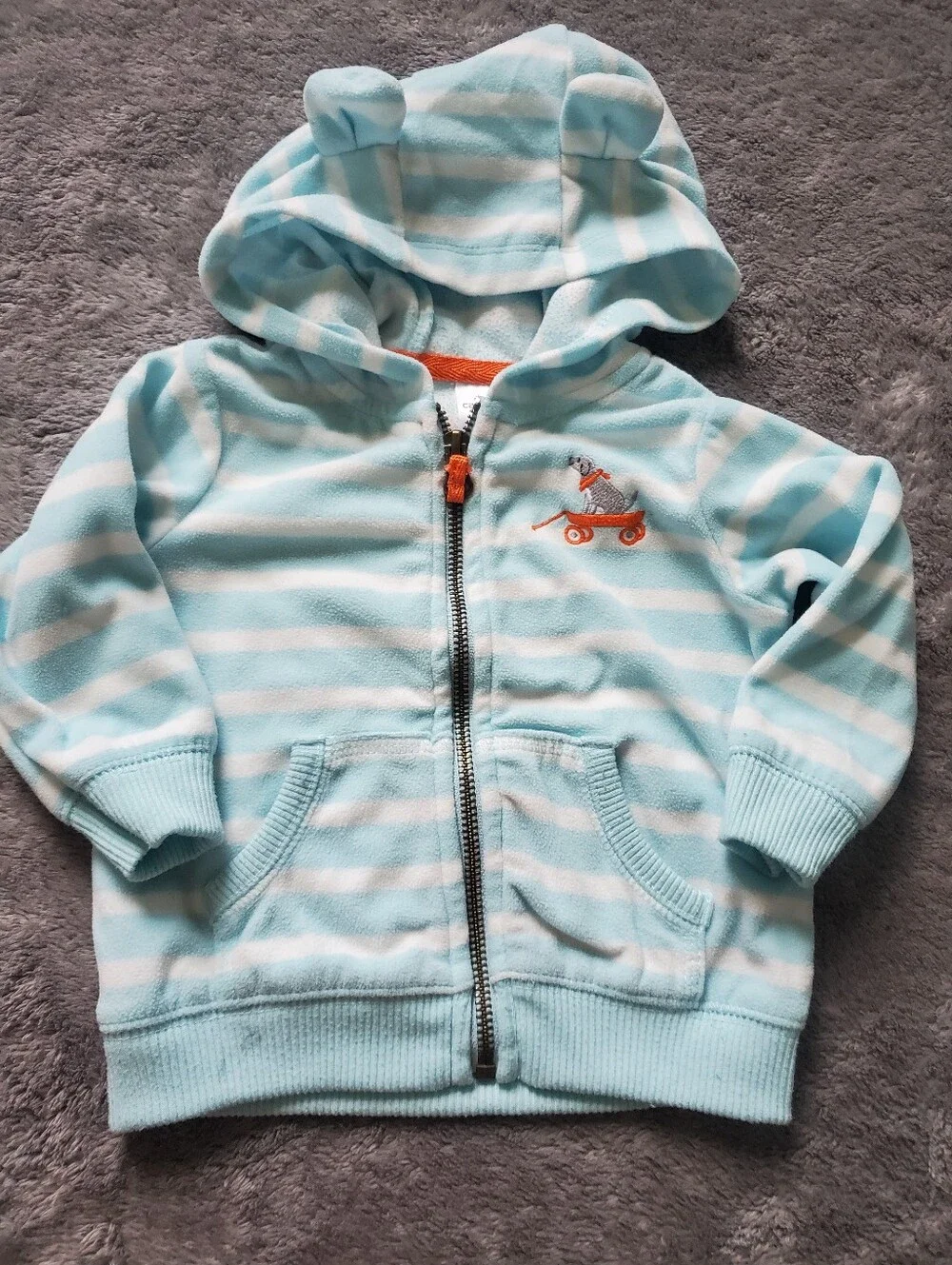Carter's Baby Boy 12-18M Striped Hoodie Set - Light Aqua & Navy